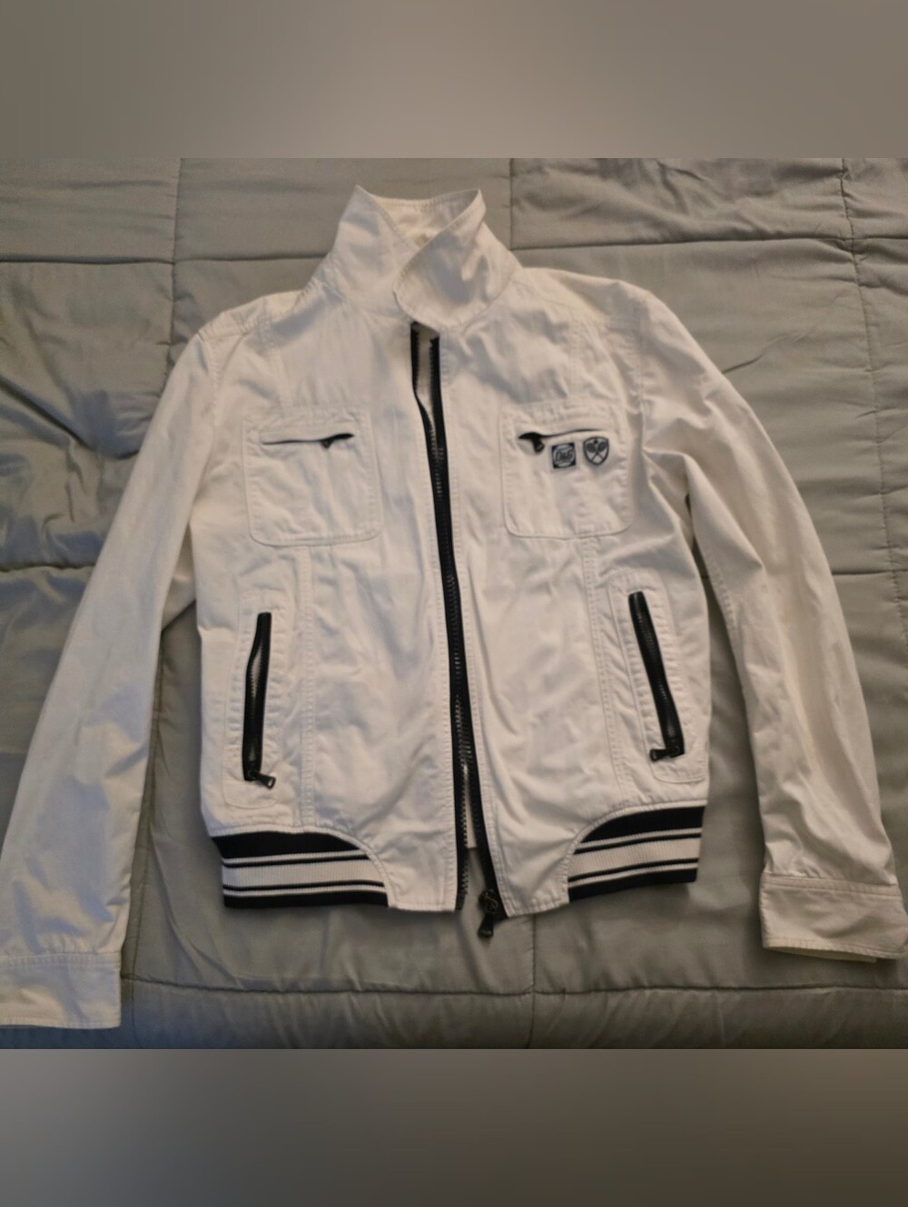 Dolce & Gabbana White Lightweight Zip-Up Jacket with Contrast Trim